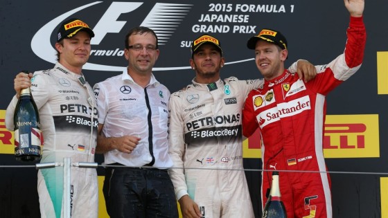 Otra victoria para Lewis Hamilton y Mercedes quien fue escoltado por su compañero de equipo Nico Rosberg y Sebastian Vettel de Ferrari. (Imagen: F1.com)