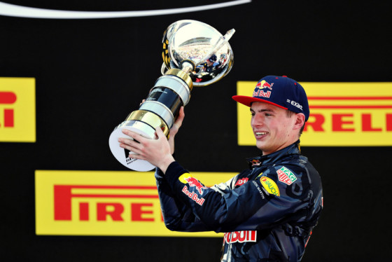 MONTMELO, SPAIN - MAY 15:  Max Verstappen of Netherlands and Red Bull Racing celebrates his first win on the podium during the Spanish Formula One Grand Prix at Circuit de Catalunya on May 15, 2016 in Montmelo, Spain.  (Photo by Mark Thompson/Getty Images) // Getty Images / Red Bull Content Pool  // P-20160515-00774 // Usage for editorial use only // Please go to www.redbullcontentpool.com for further information. //